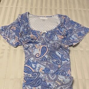 Miss Elaine Blue and Peach Paisley Sleep Dress with Bow